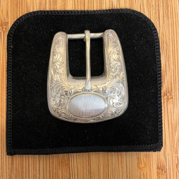 Signed A. (Alan) Hykes Sterling Silver 3/4” Ranger Buckle, Hand Engraved NWOT Alan Hykes Sterling Silver And 14K Gold Grape Pattern 4  main image 3